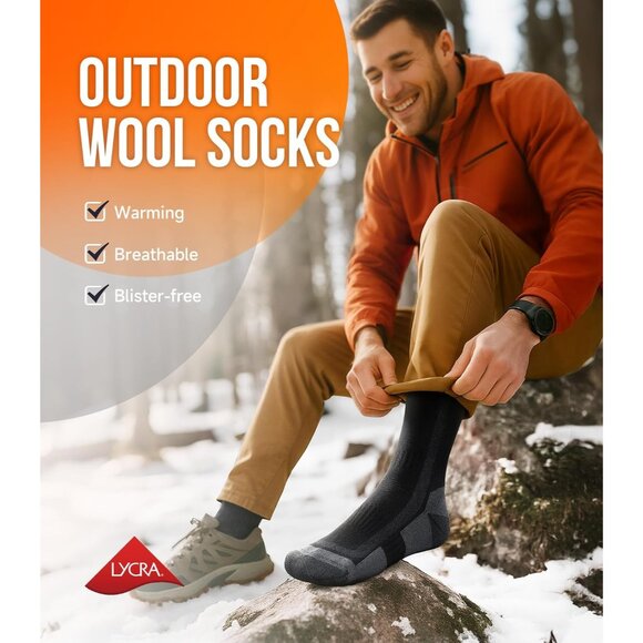 Merino Wool Warm Socks for Men Women, 3 Pairs Winter Thermal Moisture Wicking Bo - Picture 4 of 7